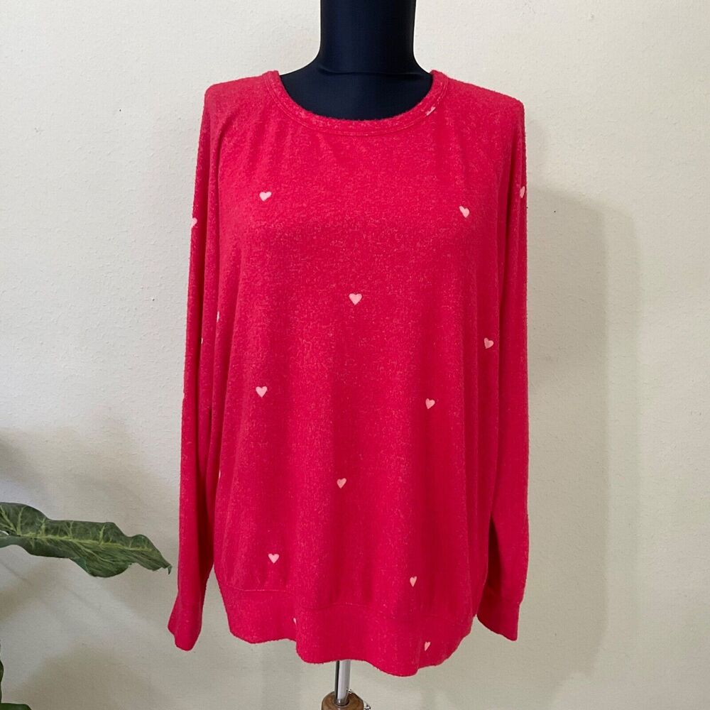 Buffalo David Bitton sweater women’s size M novelty pullover red hearts soft Red